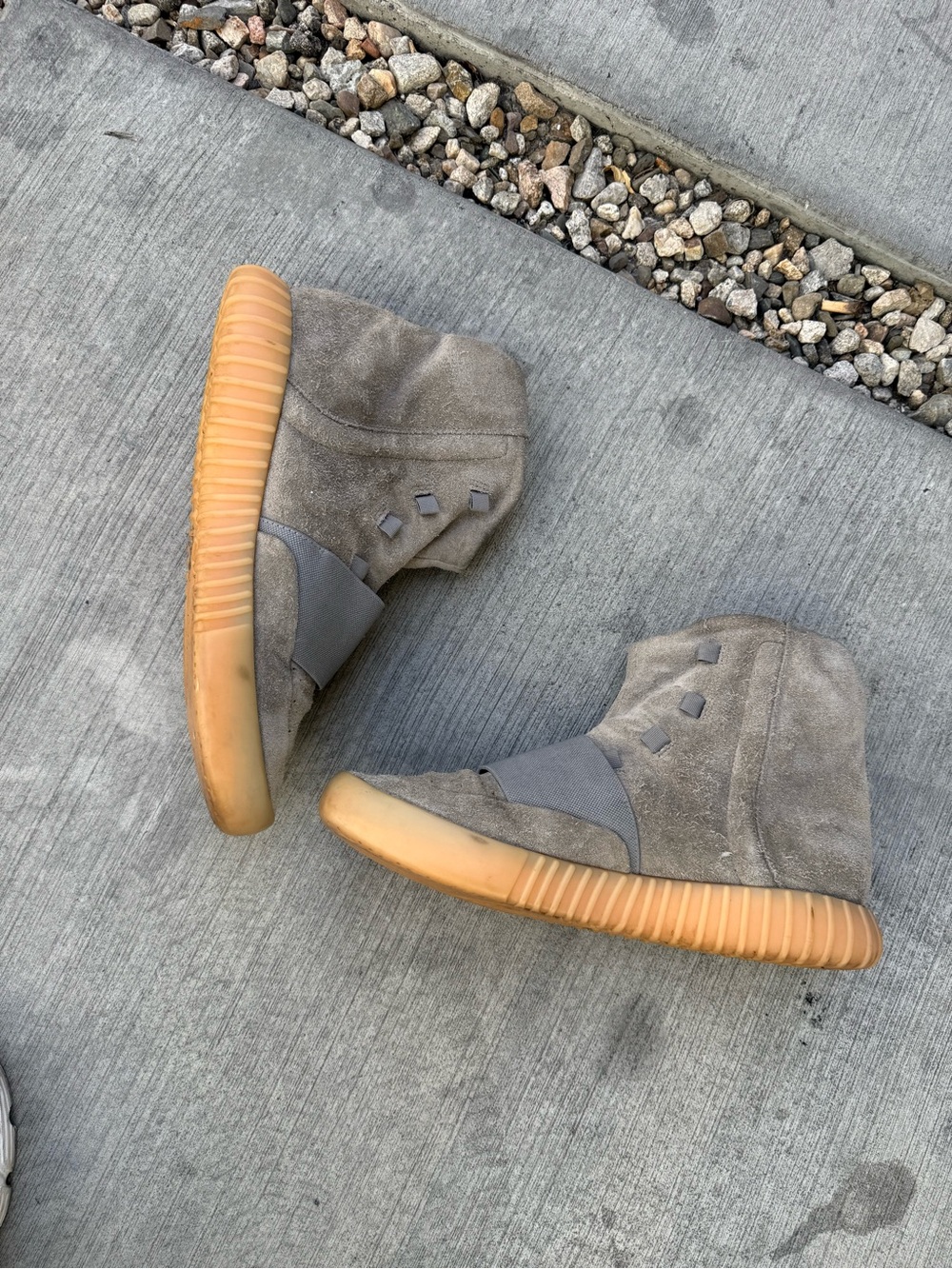 Yeezy High-Top Sneakers in Taupe with Gum Sole